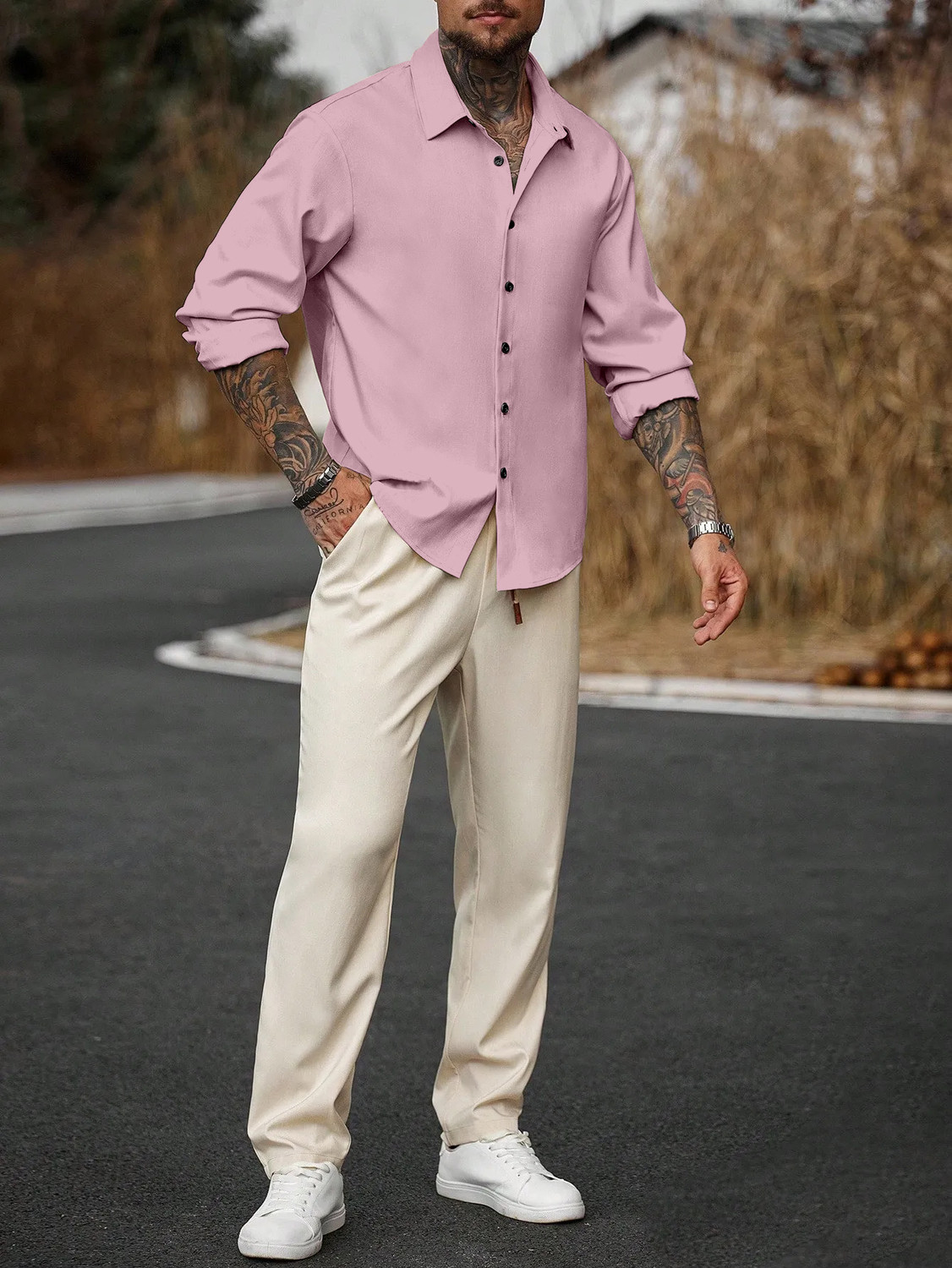Image of DarkSquare Men Solid Casual Pink Shirt