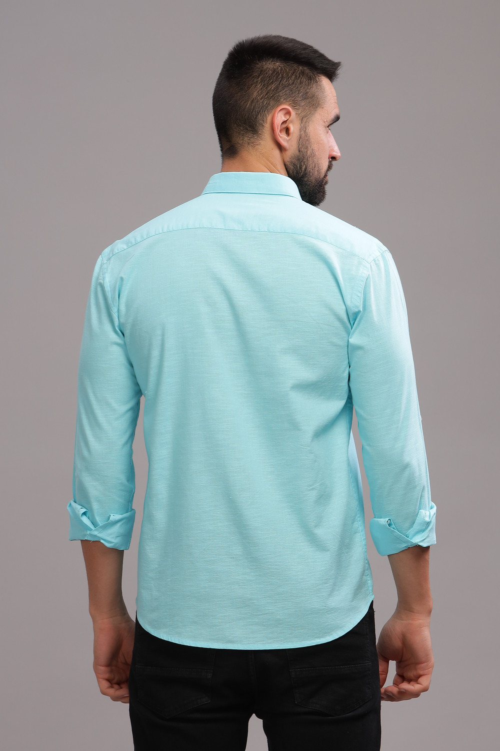 Image of BLUE SQUAD Men Solid Casual Blue Shirt