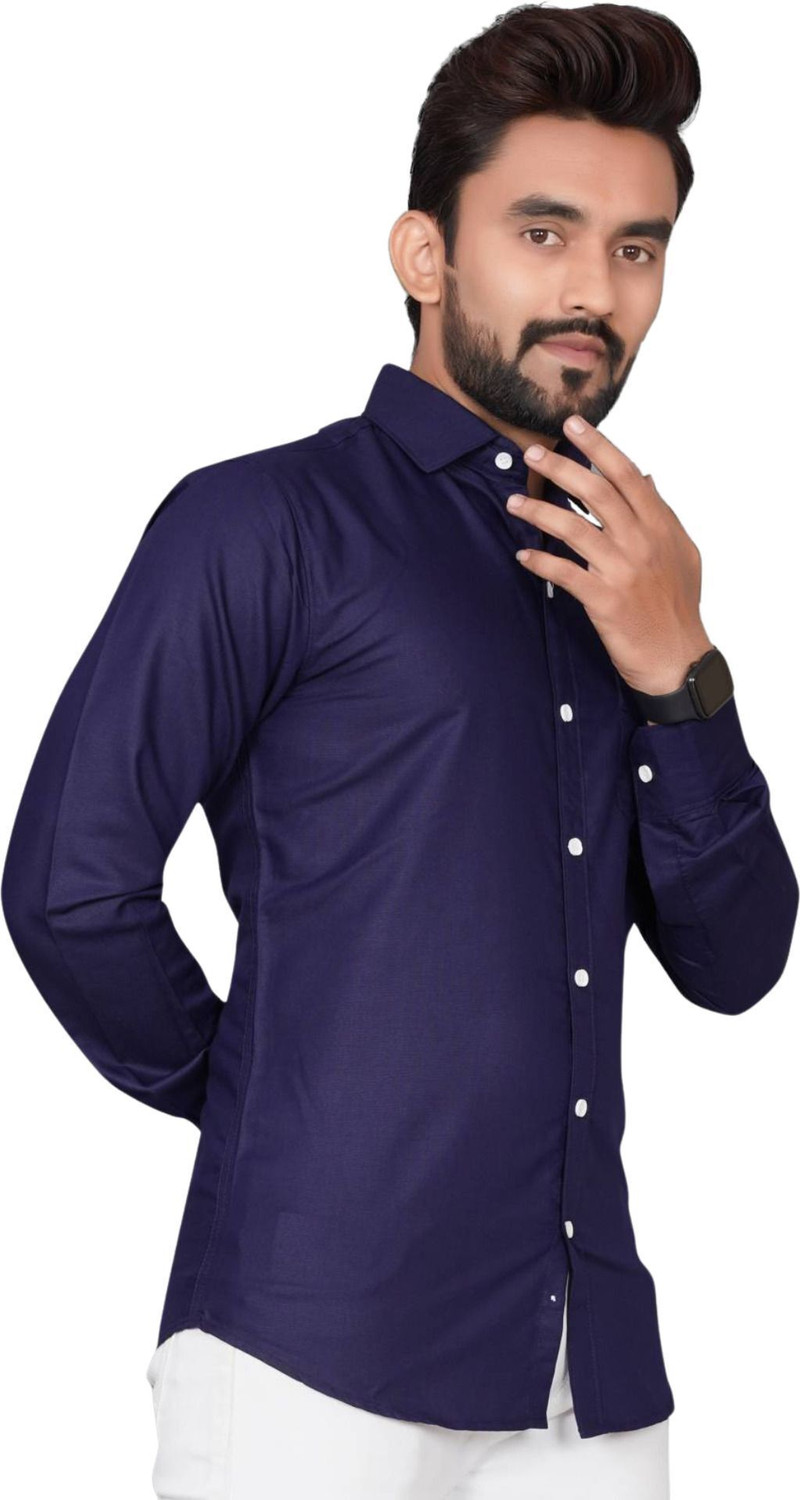 Image of VC Fashion Men Solid Formal Blue Shirt
