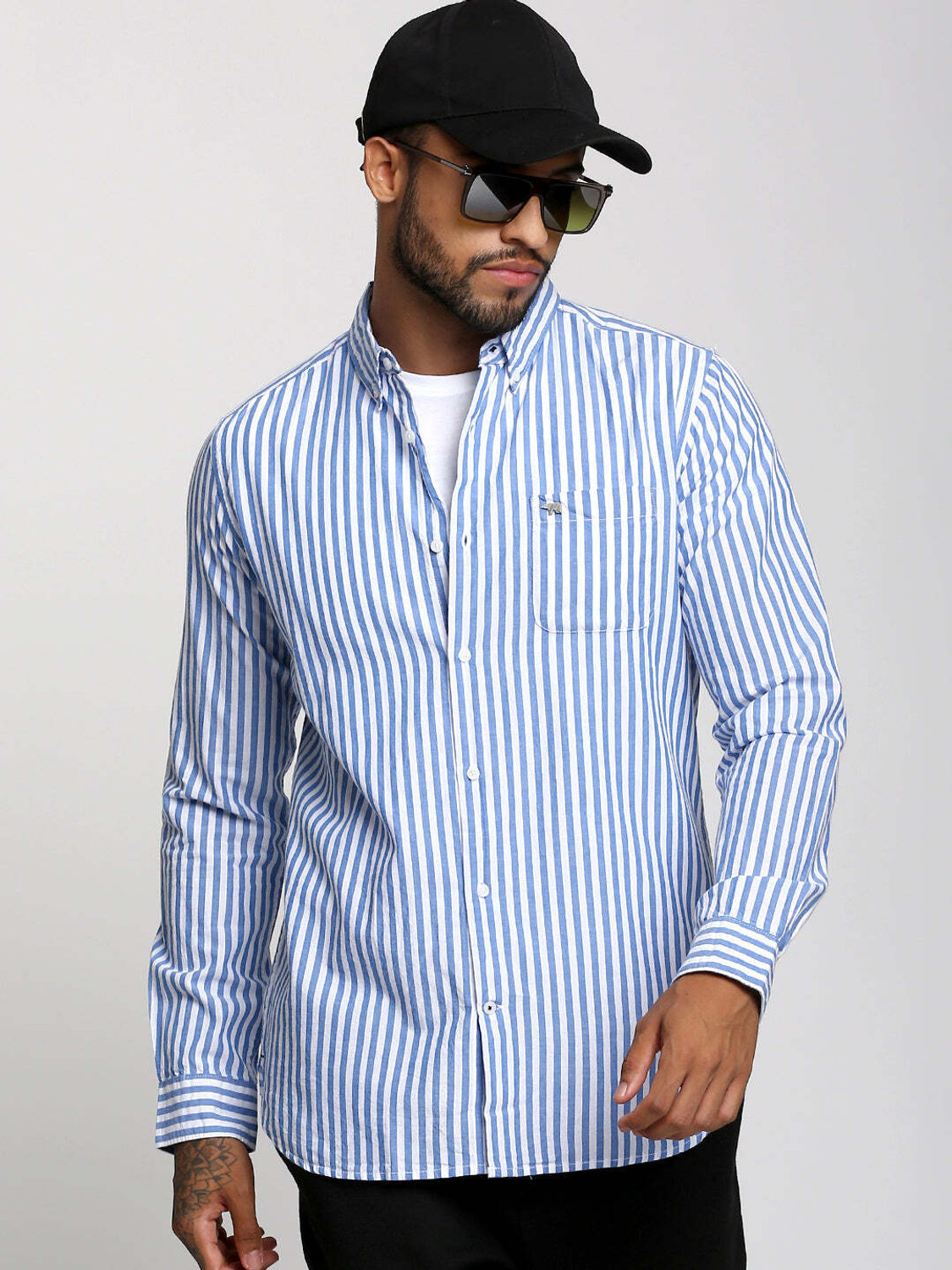 THE BEAR HOUSE Men Striped Casual Blue Shirt