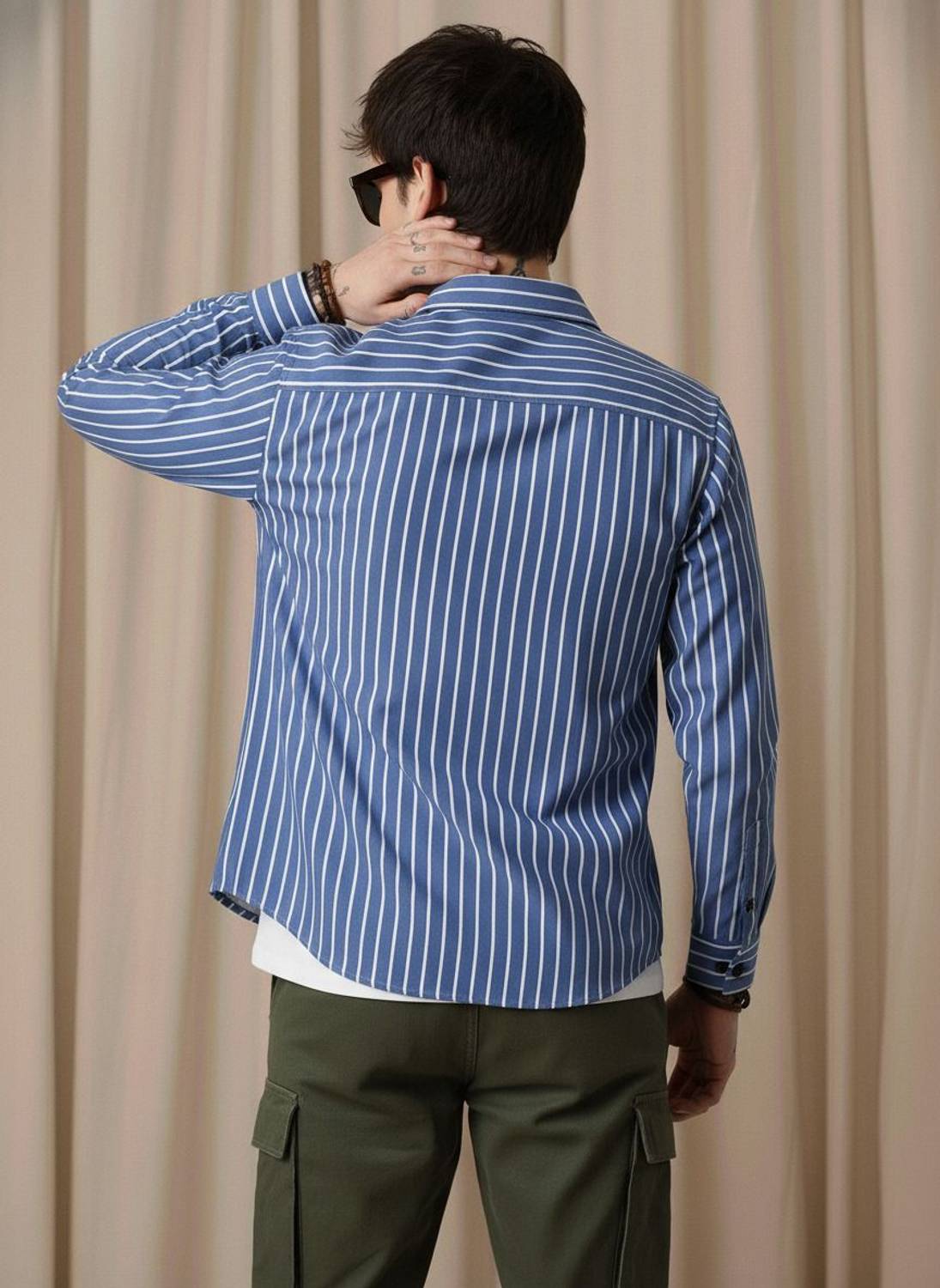 Surhi Men Striped Casual Blue Shirt - Image 2