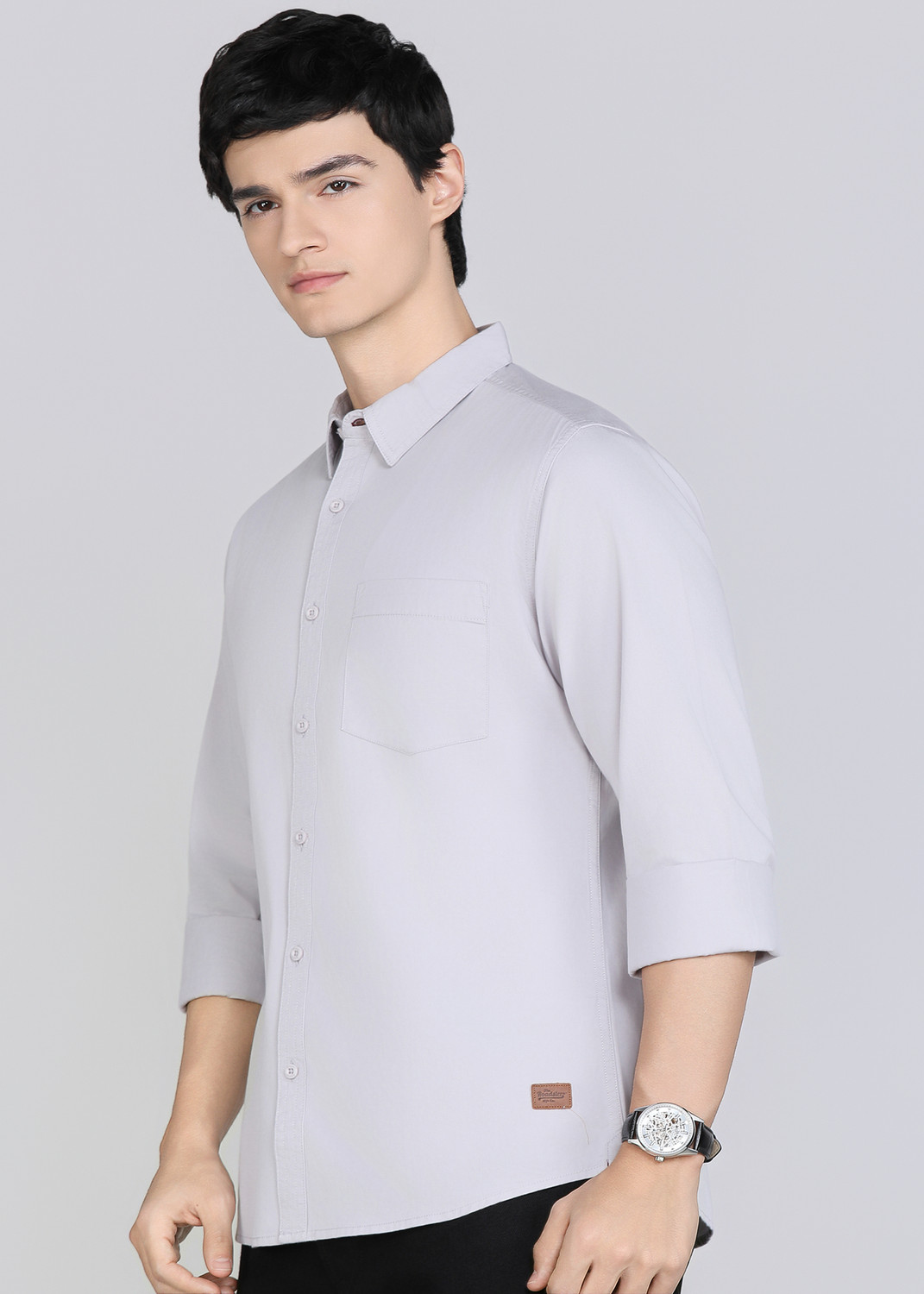 Image of Roadster Men Solid Casual Grey Shirt