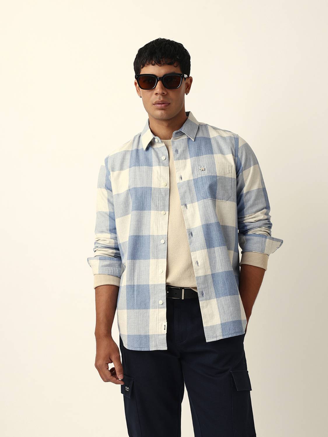 THE BEAR HOUSE Men Checkered Blue Shirt - Image 1