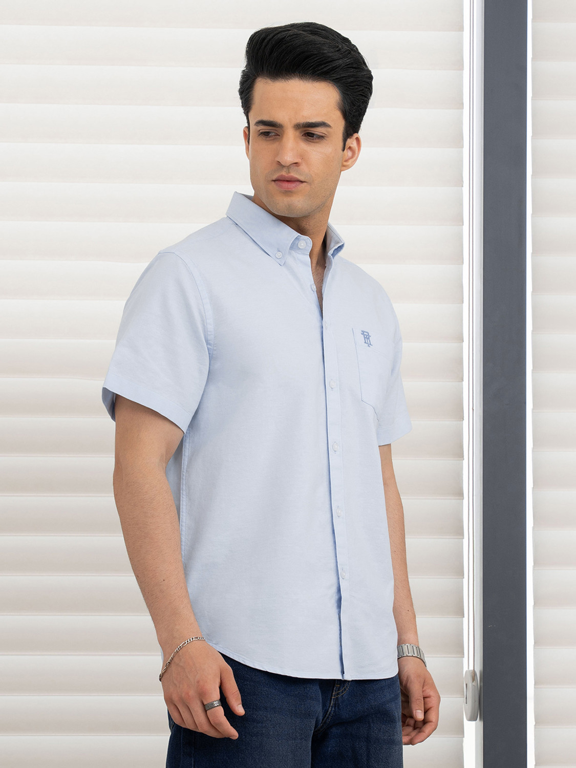 Image of RED TAPE Men Solid Casual Blue Shirt