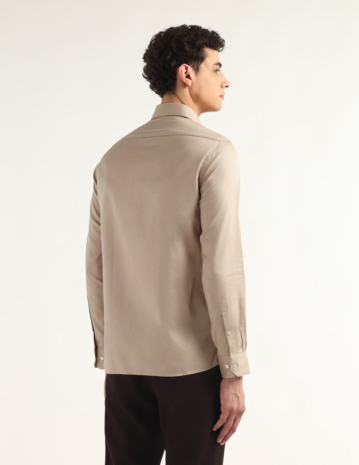 Image of ARROW Men Self Design Formal Beige Shirt
