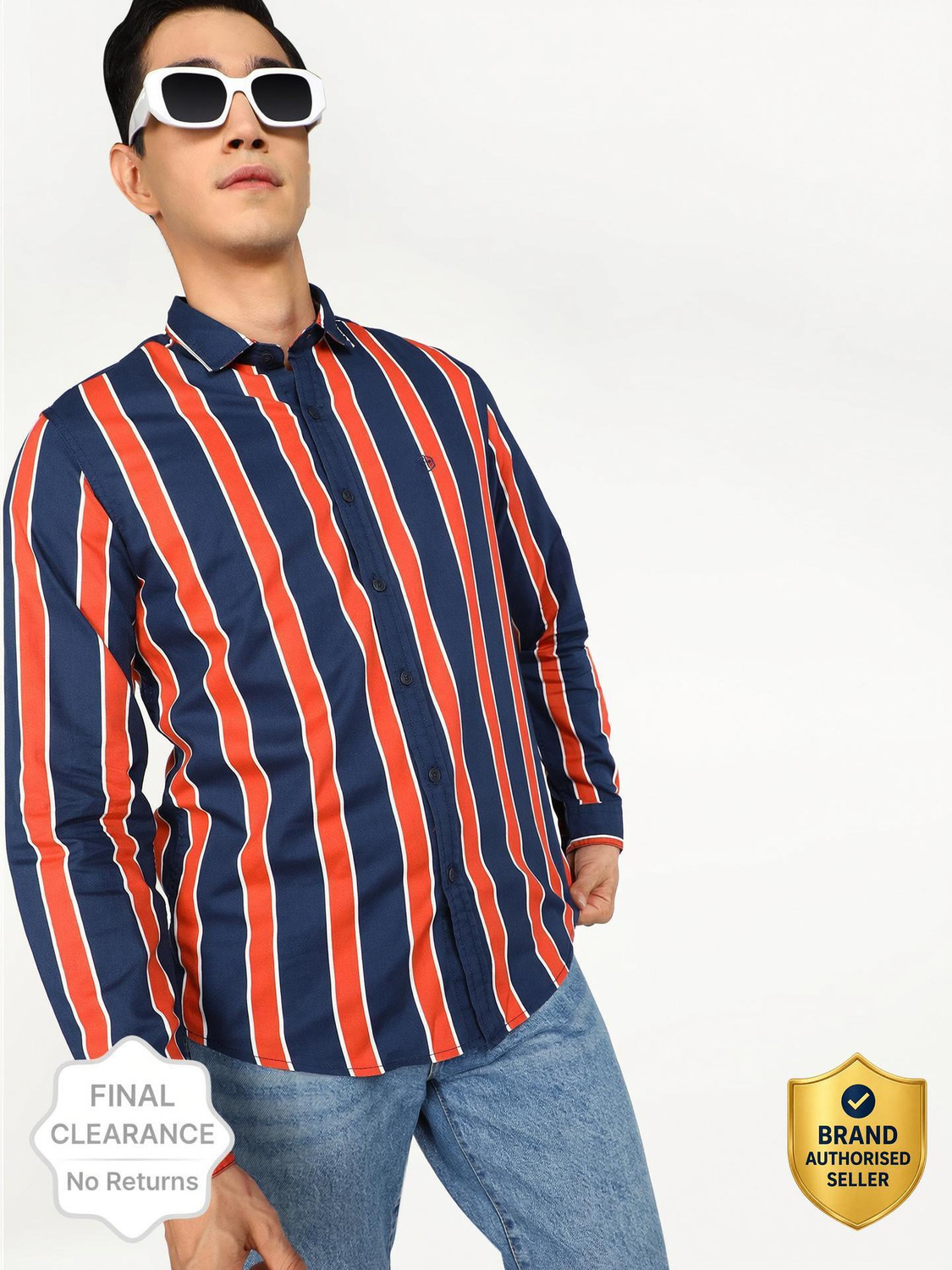 Image of FLYING MACHINE Men Striped Casual Light Blue Shirt
