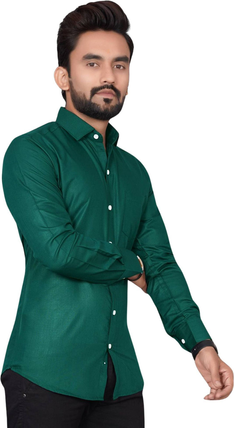 Image of VC Fashion Men Solid Formal Dark Green Shirt