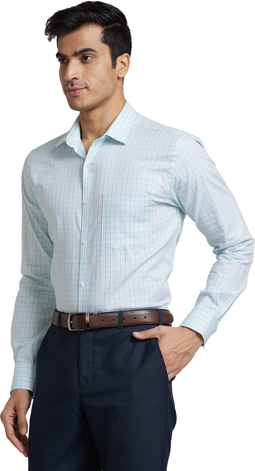 Image of PARK AVENUE Men Checkered Formal Blue Shirt