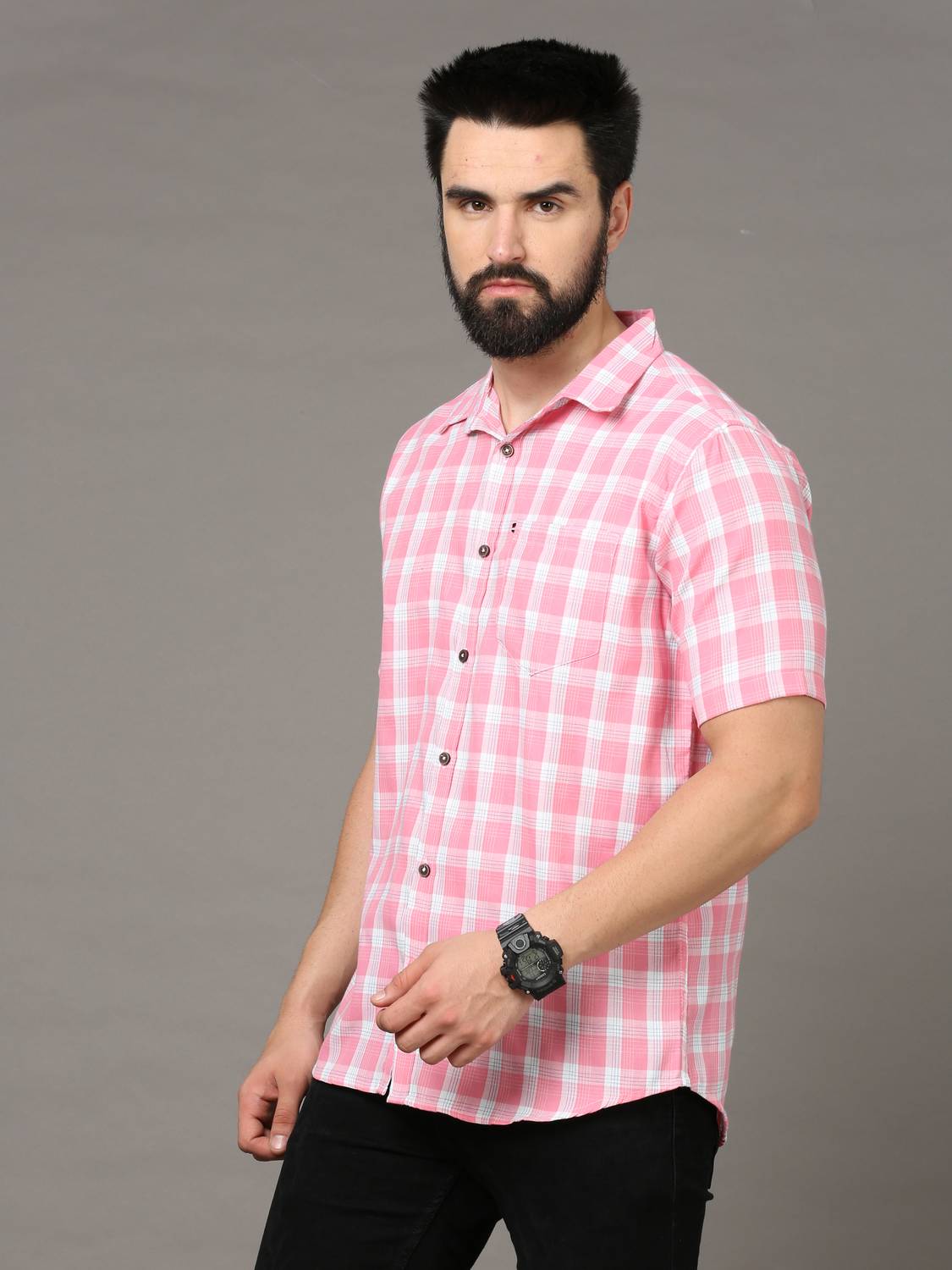 CAZZBA Men Slim Fit Checkered Spread Collar Casual Shirt (Pack of...mo