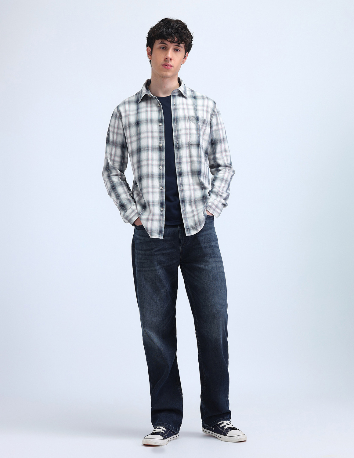 Image of FLYING MACHINE Men Checkered Casual Multicolor Shirt