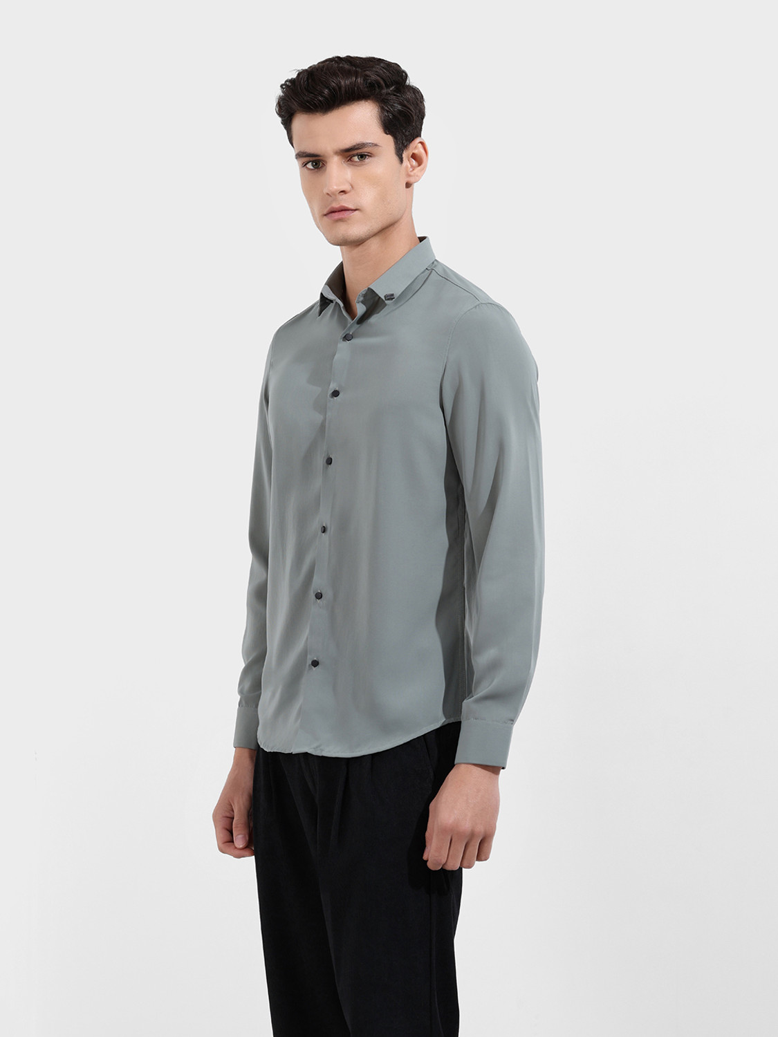 Image of The Indian Garage Co. Men Solid Party Grey Shirt