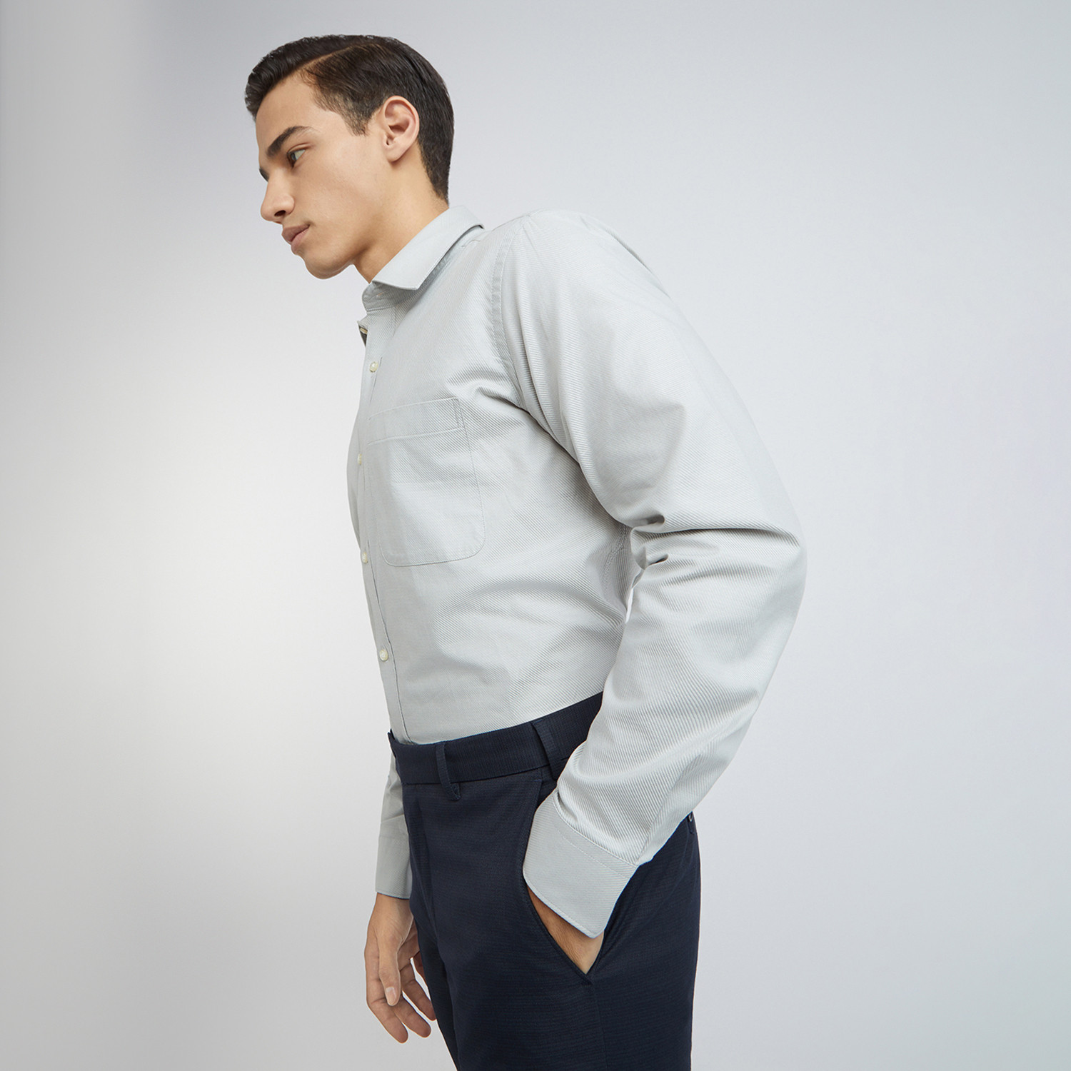 Image of Raymond Men Self Design Formal Grey Shirt