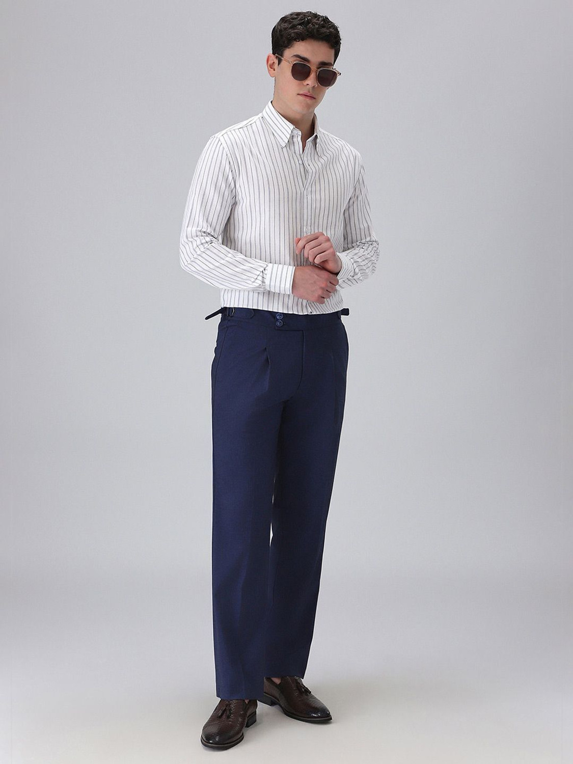 Image of Banana Club Men Striped Formal White Shirt