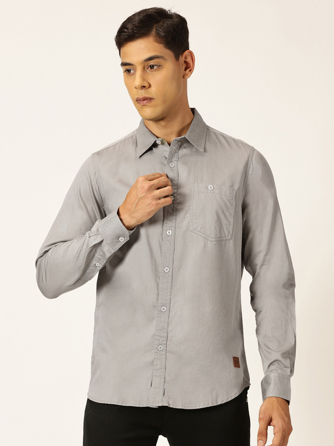 Image of PROVOGUE Men Solid Casual Grey Shirt