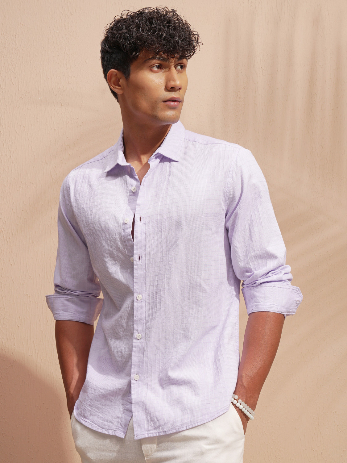 Image of HIGHLANDER Men Self Design Casual Purple Shirt