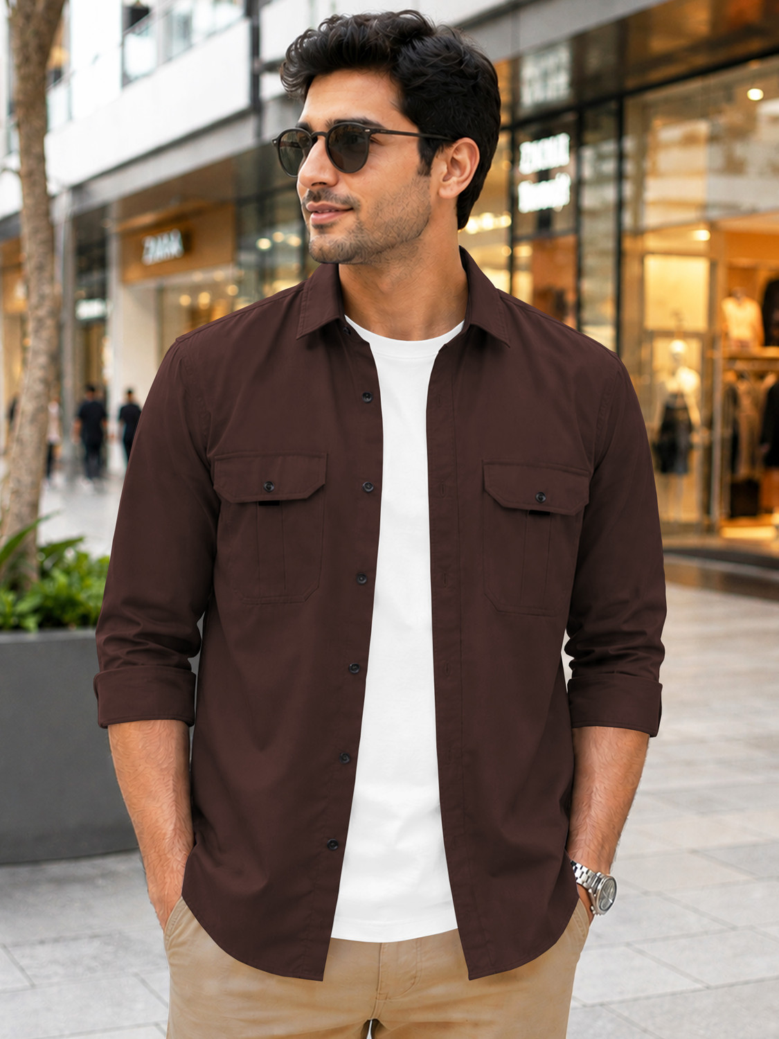 Image of VeBNoR Men Solid Casual Brown Shirt