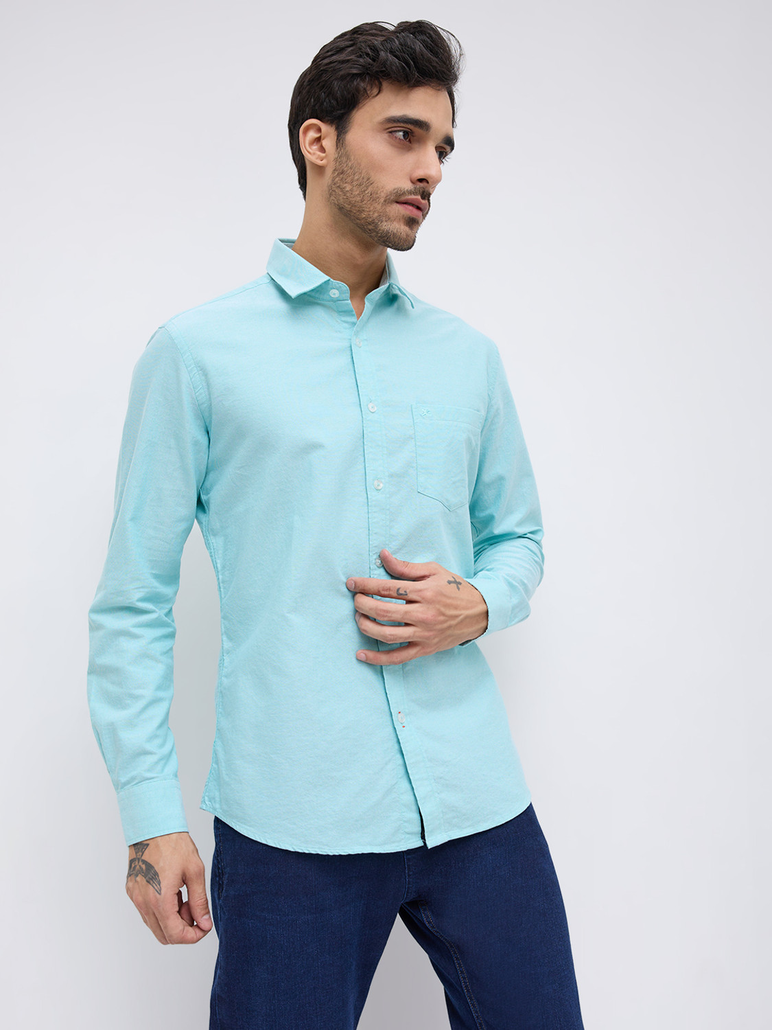 Image of KILLER Men Solid Casual Green Shirt