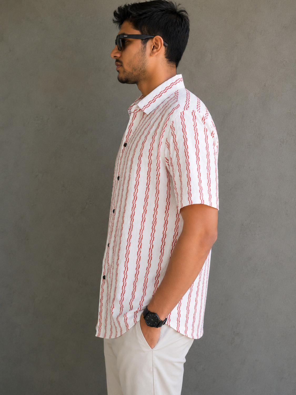 Image of VINTHON Men Printed Casual Red, Orange Shirt