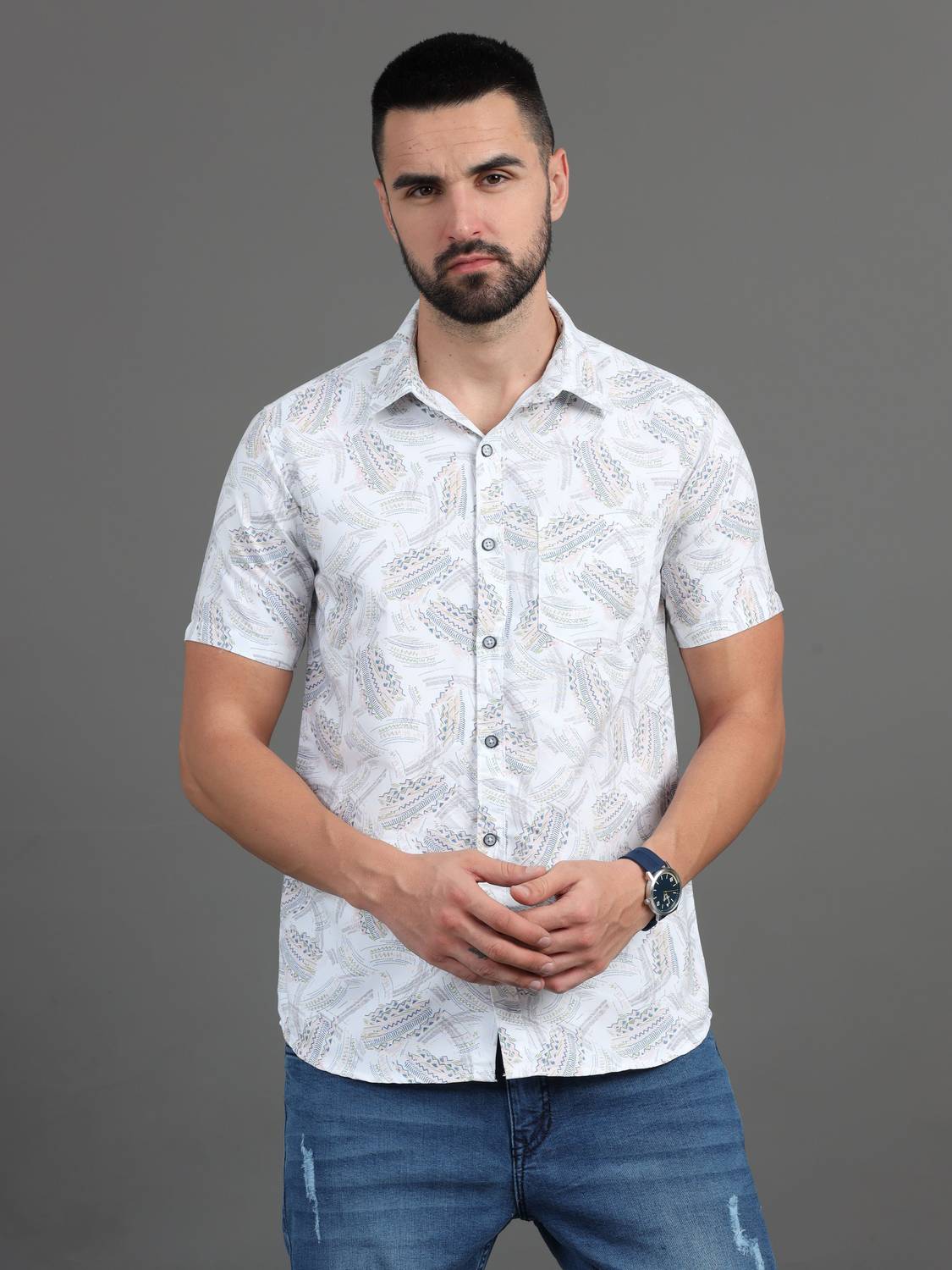 Carbonn Cloth Men Floral Print Casual White Shirt