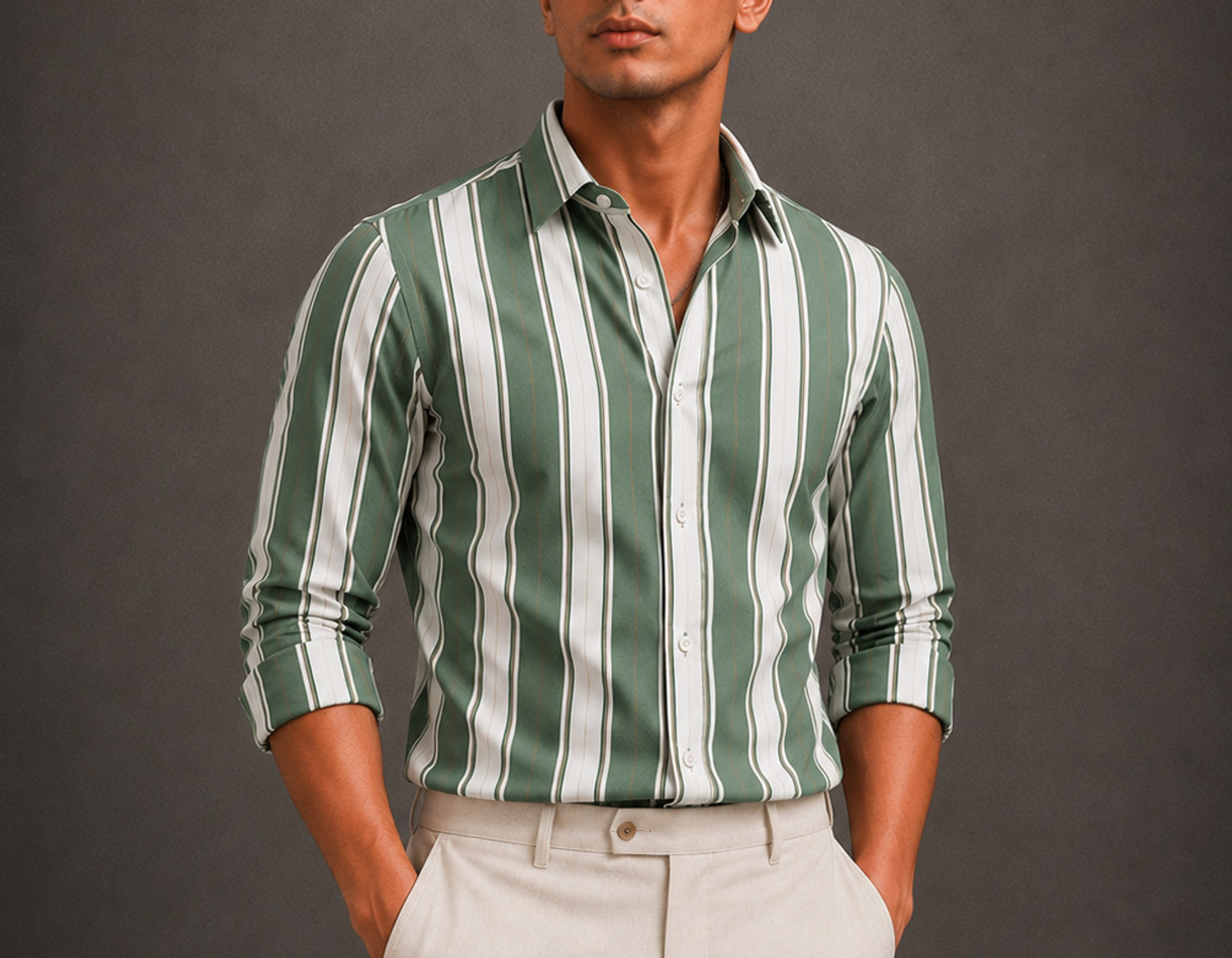 Image of Hems trends Men Regular Fit Striped Spread Collar Casual Shirt