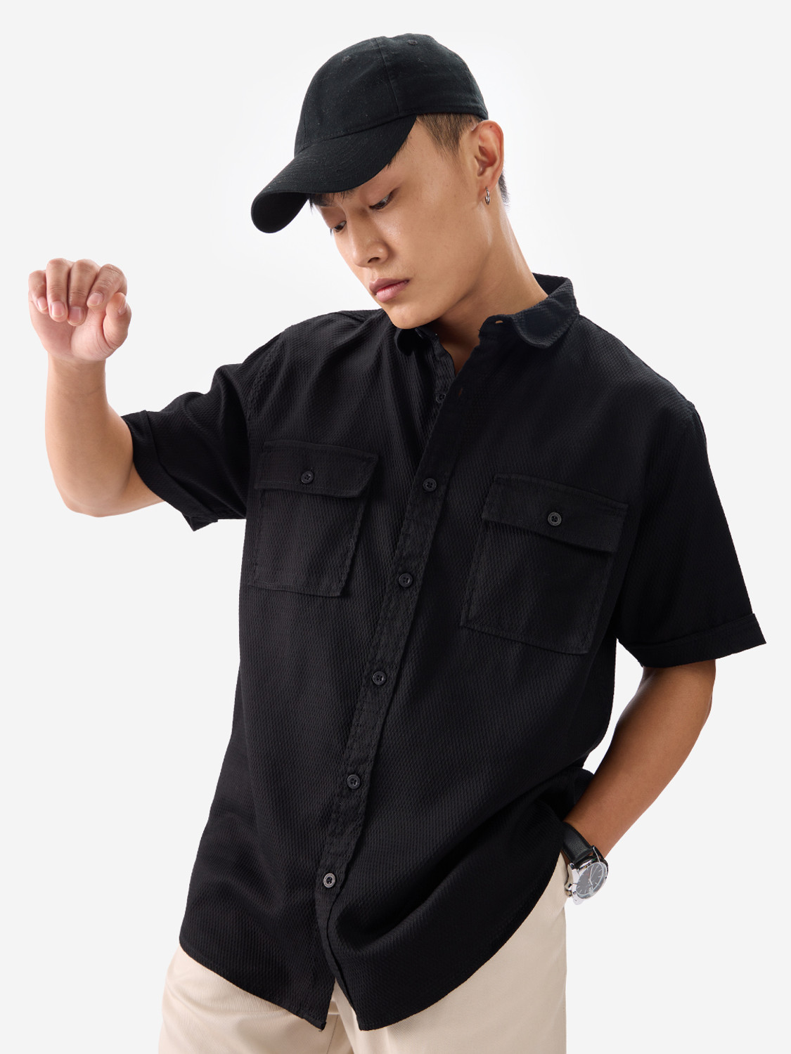 Image of The Souled Store Men Solid Casual Black Shirt
