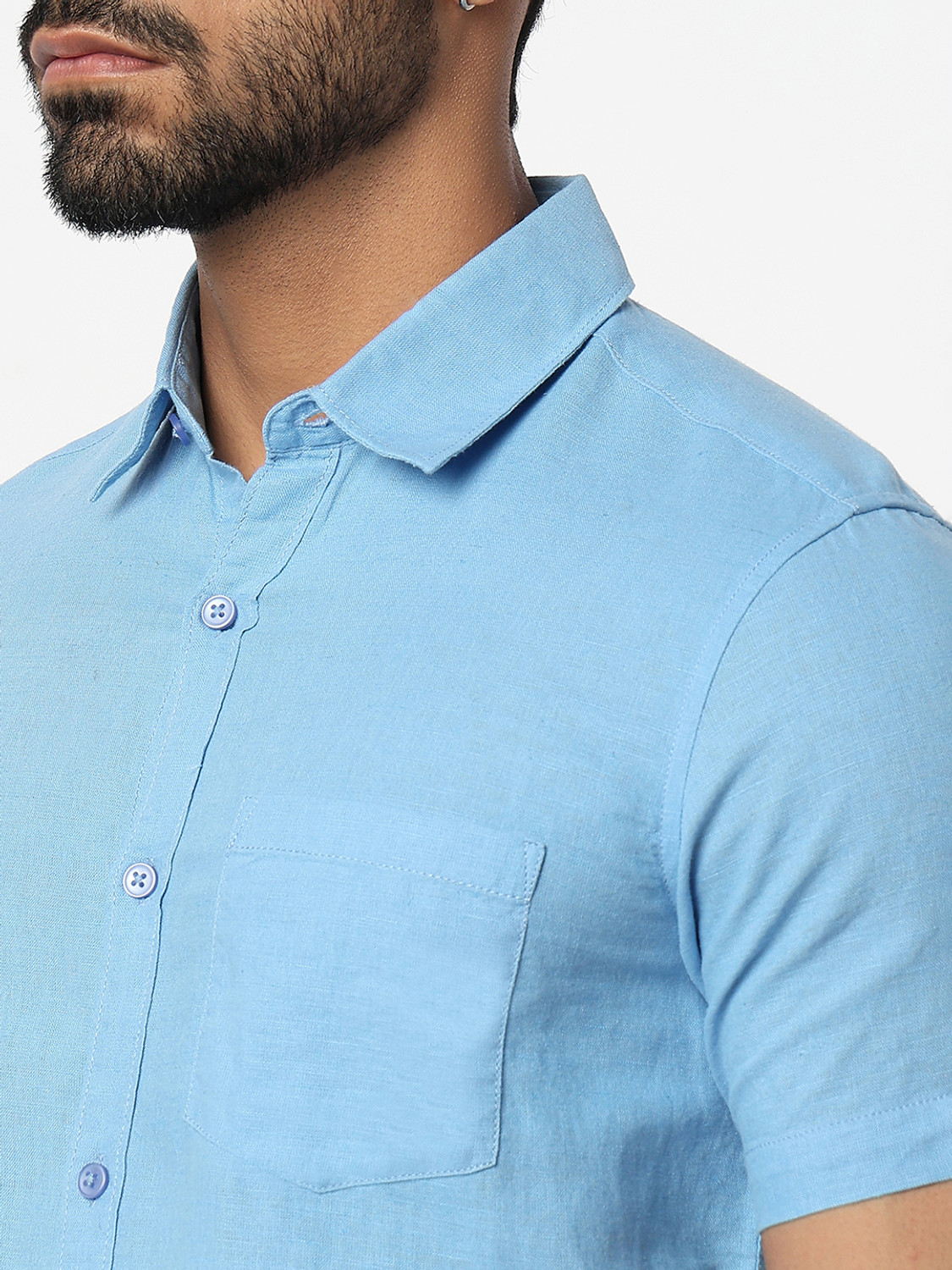 Image of Spykar Men Solid Casual Blue Shirt
