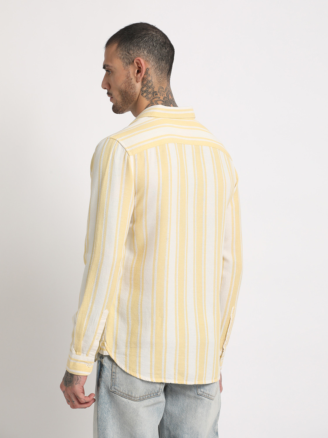 Image of THE BEAR HOUSE Men Striped Casual Yellow, White Shirt