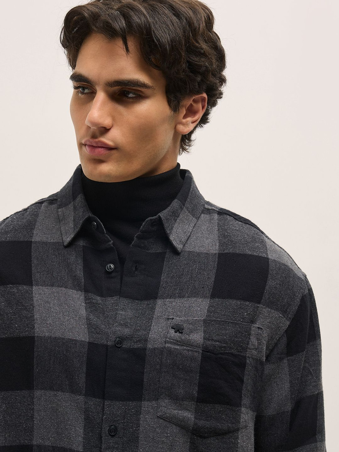 Image of THE BEAR HOUSE Men Checkered Casual Black Shirt