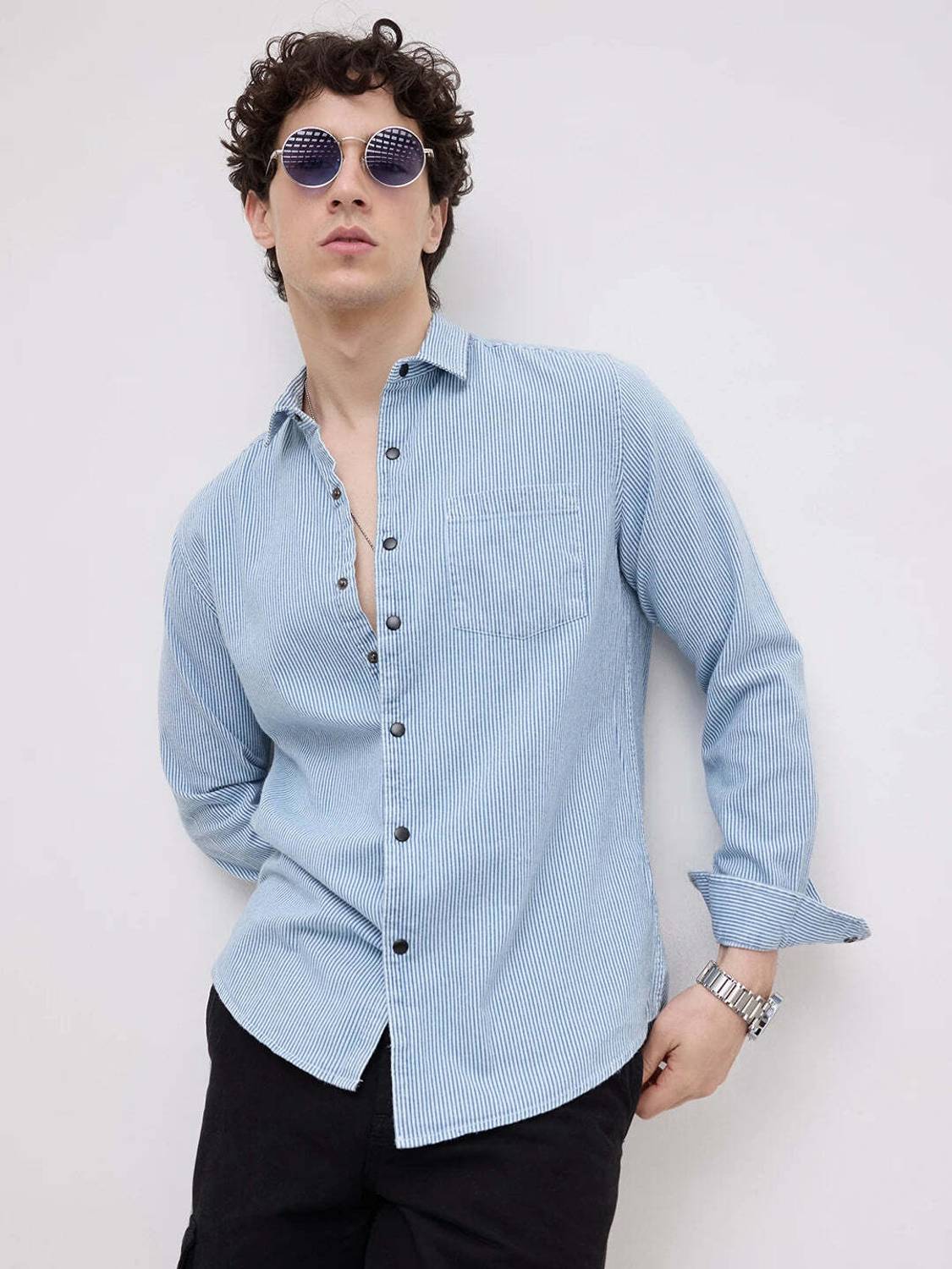 VASTRADO Men Striped Blue Shirt - Image 1