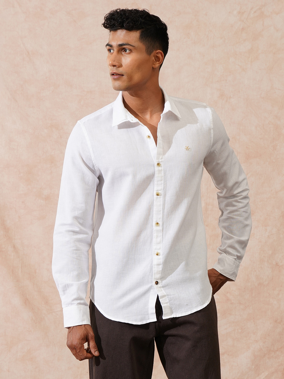 Image of WROGN Men Solid Casual White Shirt