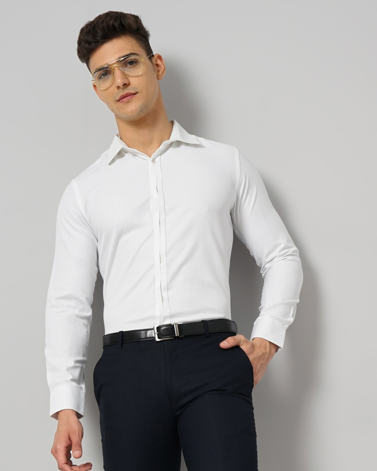 Image of The Indian Garage Co. Men Solid Formal White Shirt
