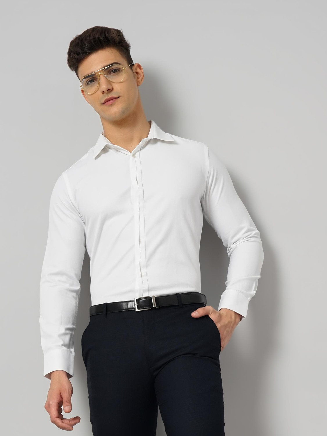 Image of The Indian Garage Co. Men Solid Formal White Shirt