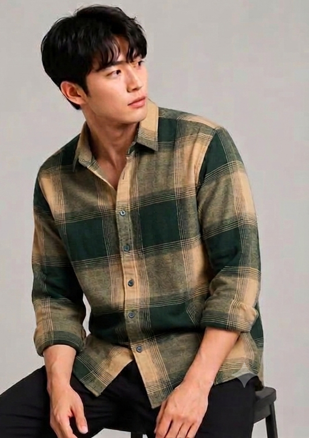 Image of TREN Men Checkered Casual Green Shirt