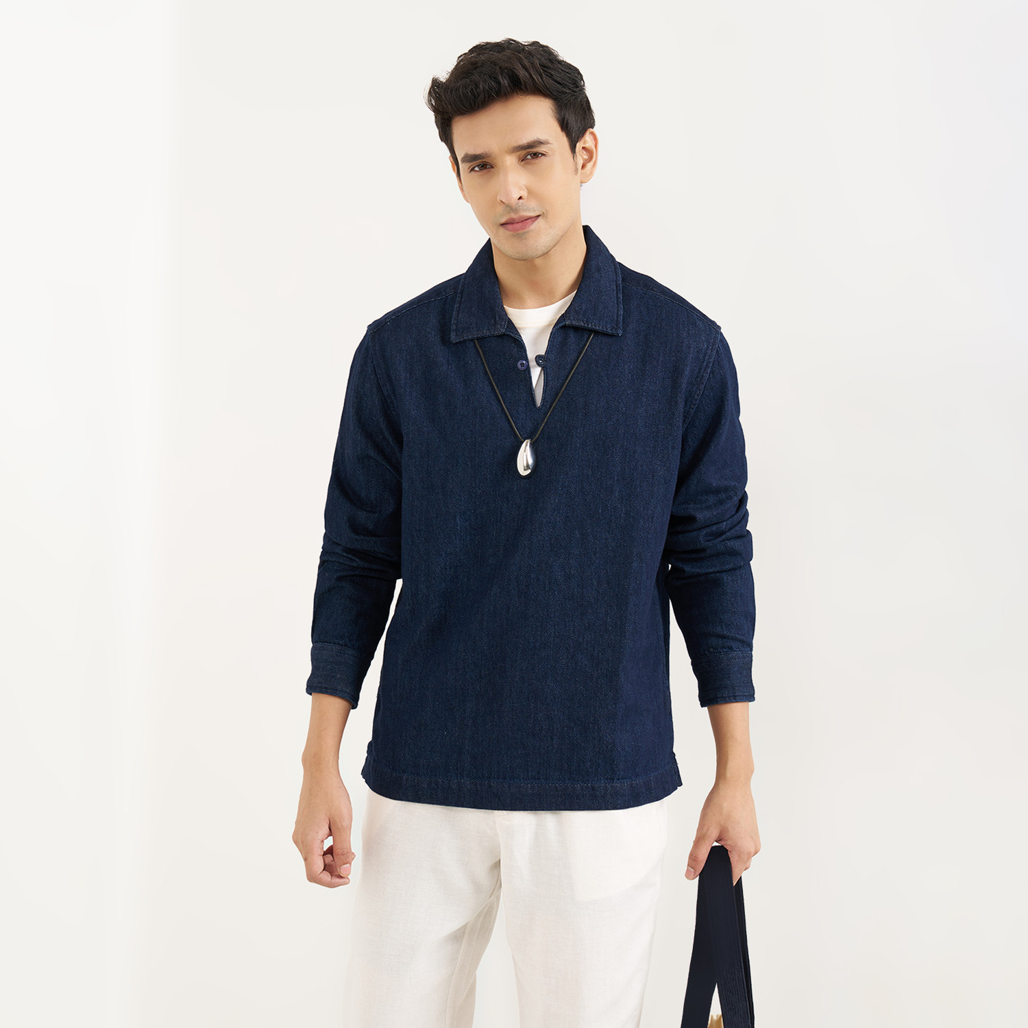 Image of 7 Alt by Pantaloons Men Solid Casual Blue Shirt