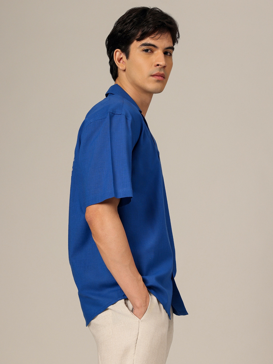 Image of DENNISON Men Embroidered Casual Blue Shirt