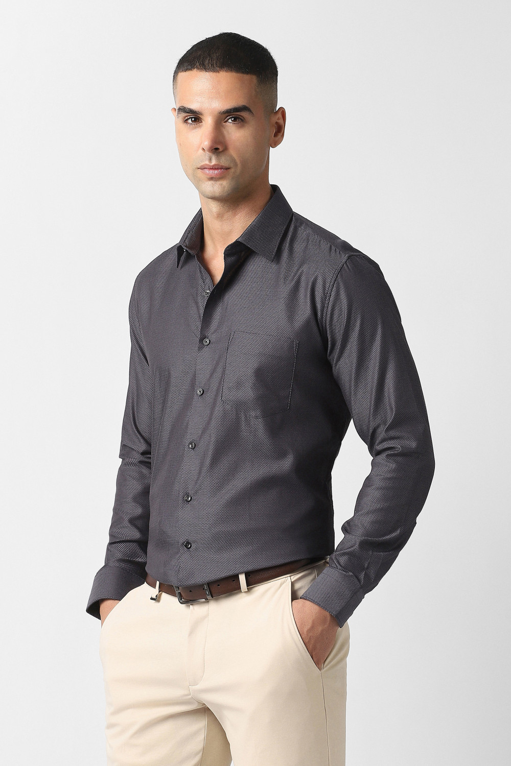 Image of VAN HEUSEN Men Slim Fit Self Design Formal Shirt