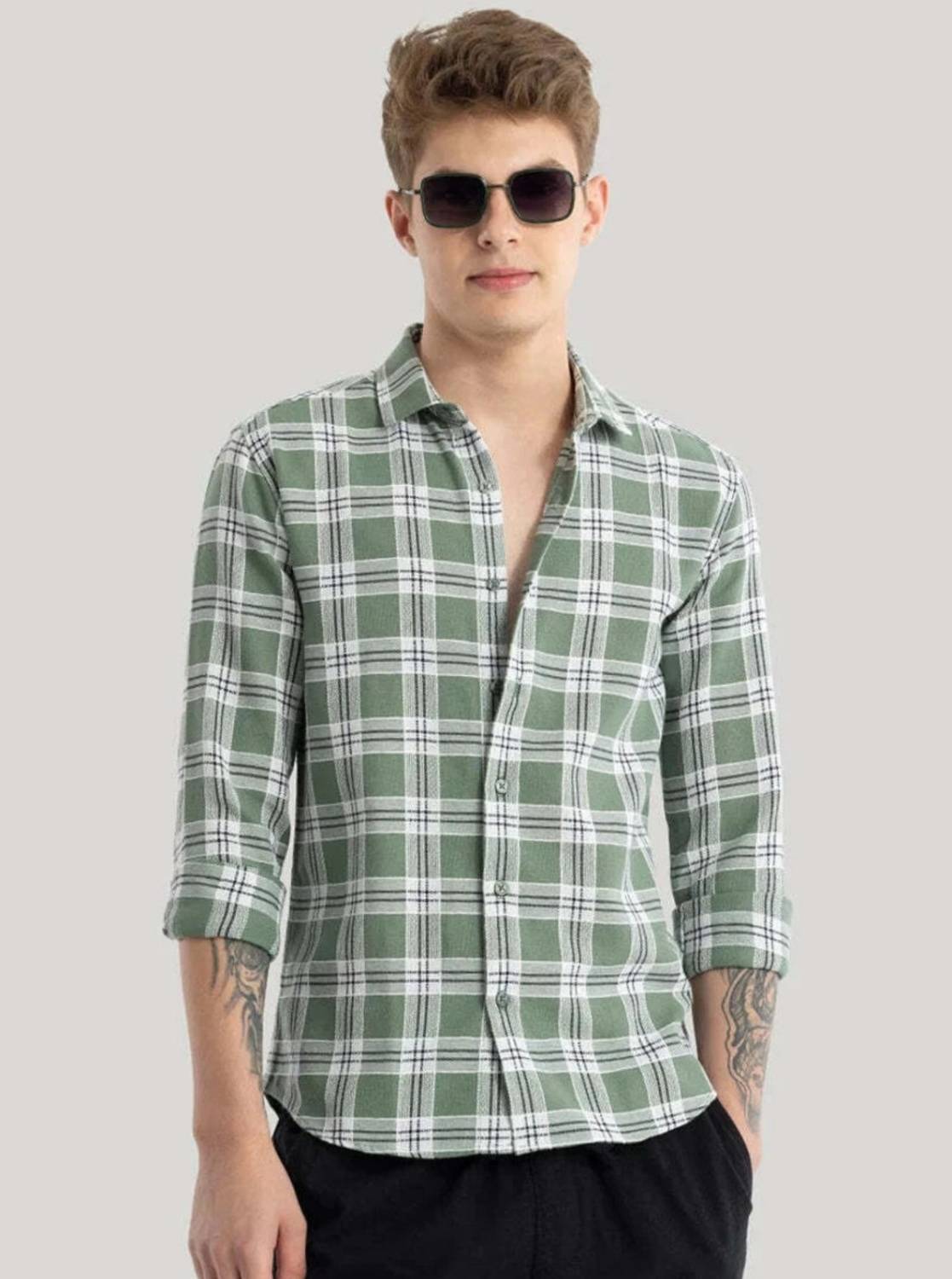 METRONAUT Men Green Checkered Casual Shirt - Image 3