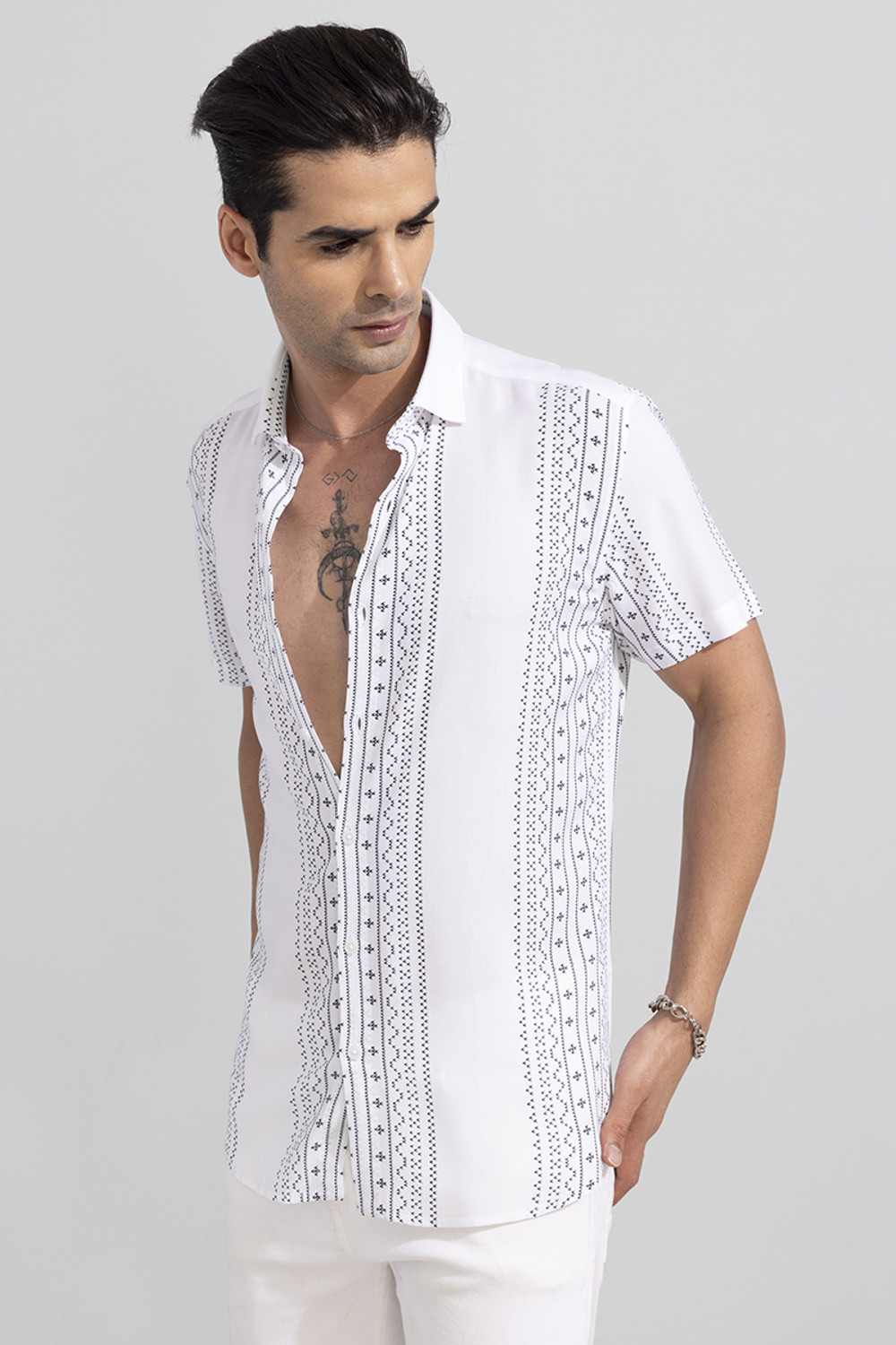 Image of Snitch Men Printed Casual White Shirt