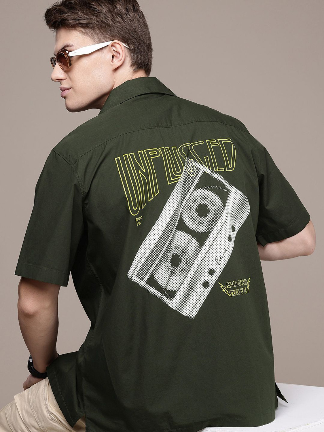 Image of FCUK Men Printed Casual Green Shirt