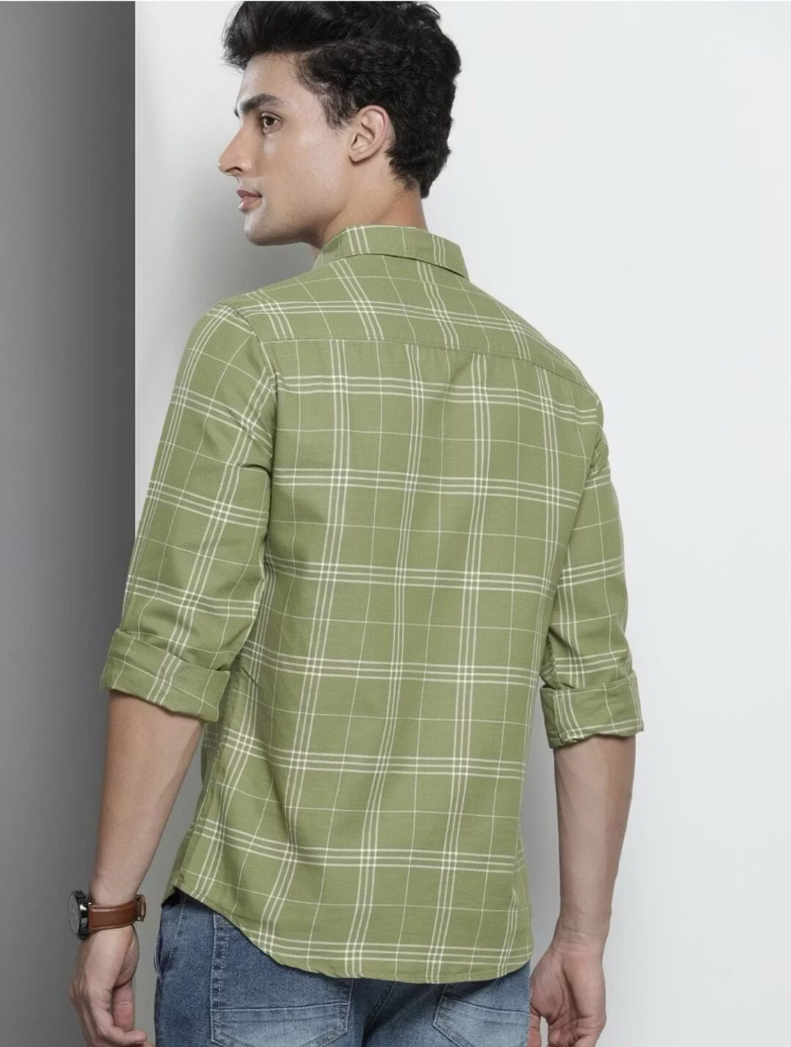 Image of METRONAUT Men Checkered Casual Light Green Shirt