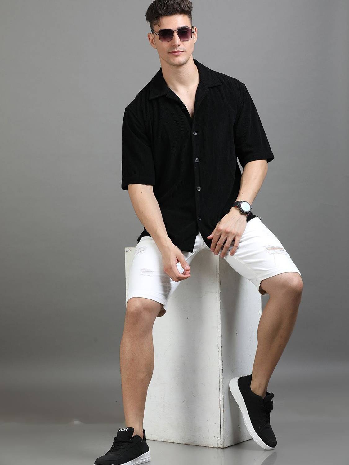 HERE&NOW Men Oversized Fit Solid Casual Shirt - Image 4
