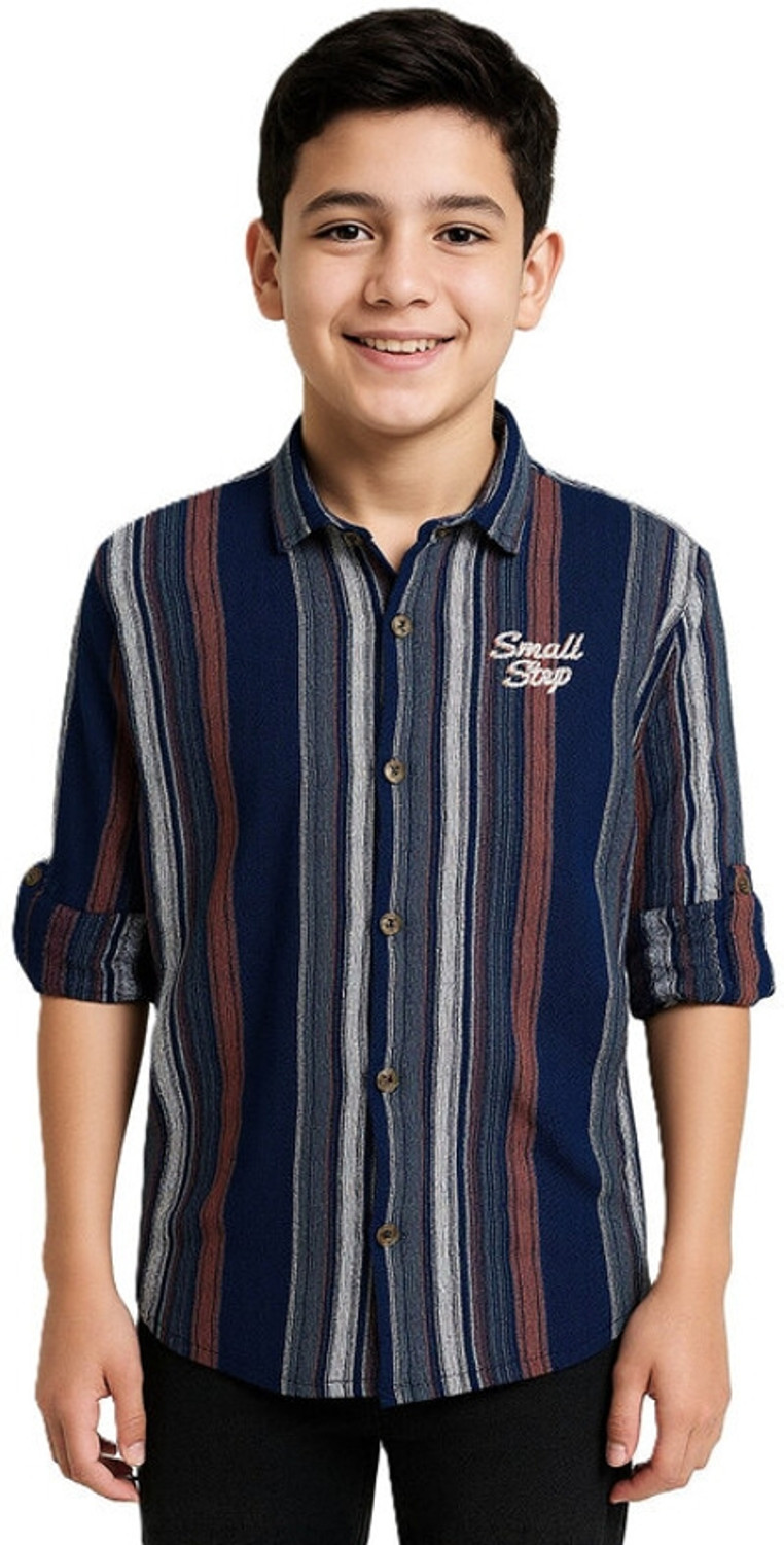 Image of CAVIO Boys Striped Casual Brown Shirt