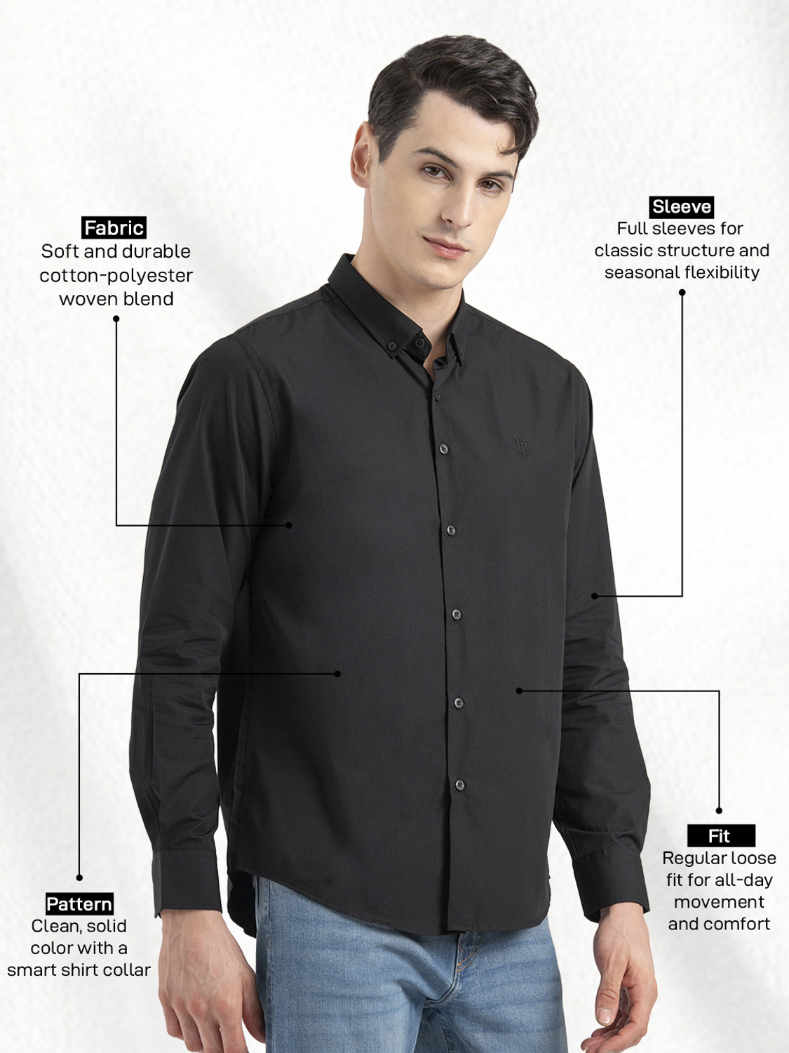Image of RED TAPE Men Solid Casual Black Shirt