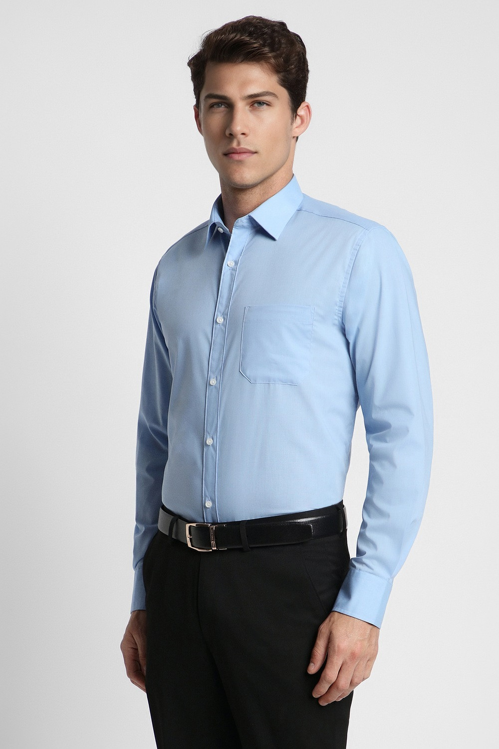 Image of PETER ENGLAND Men Solid Formal Light Blue Shirt