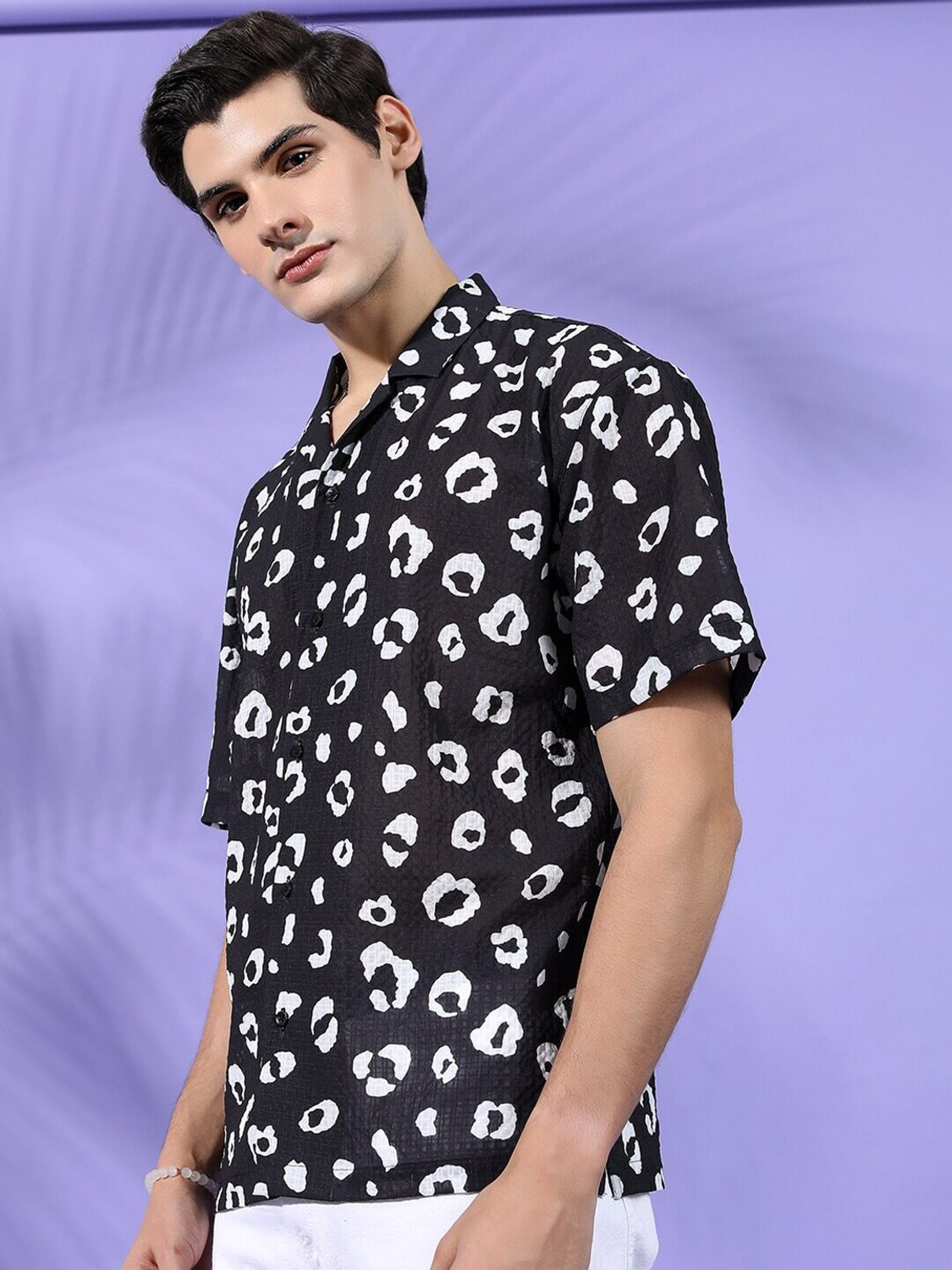 Image of The Indian Garage Co. Men Animal Print Beach Wear Black Shirt