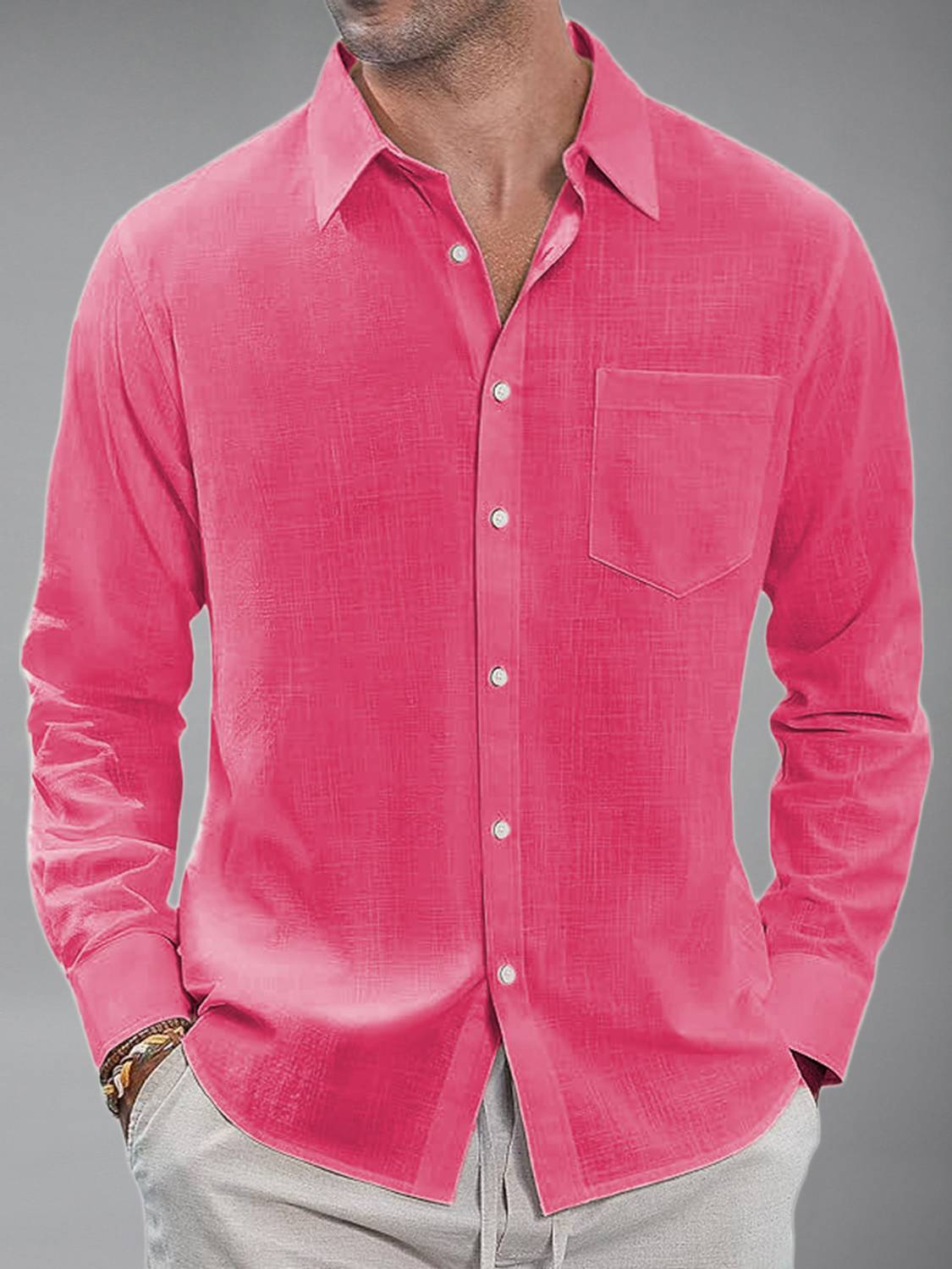 Vida Loca Men Solid Casual Pink Shirt
