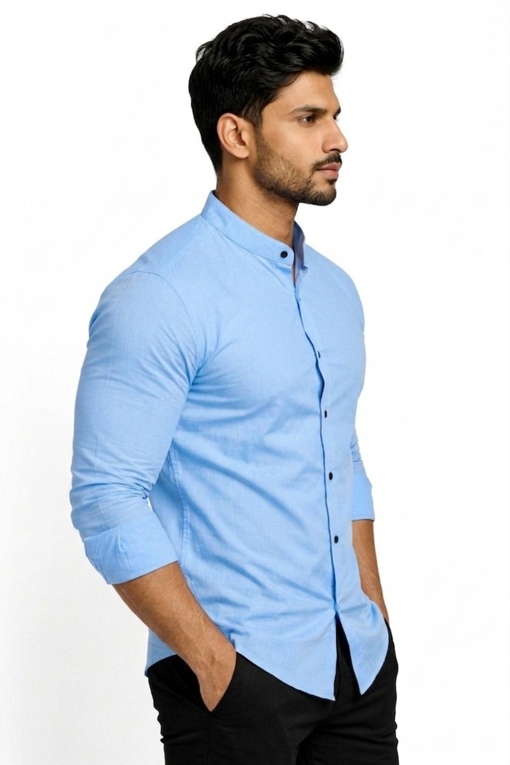 Image of Sky Global Trading Men Solid Casual Light Blue Shirt