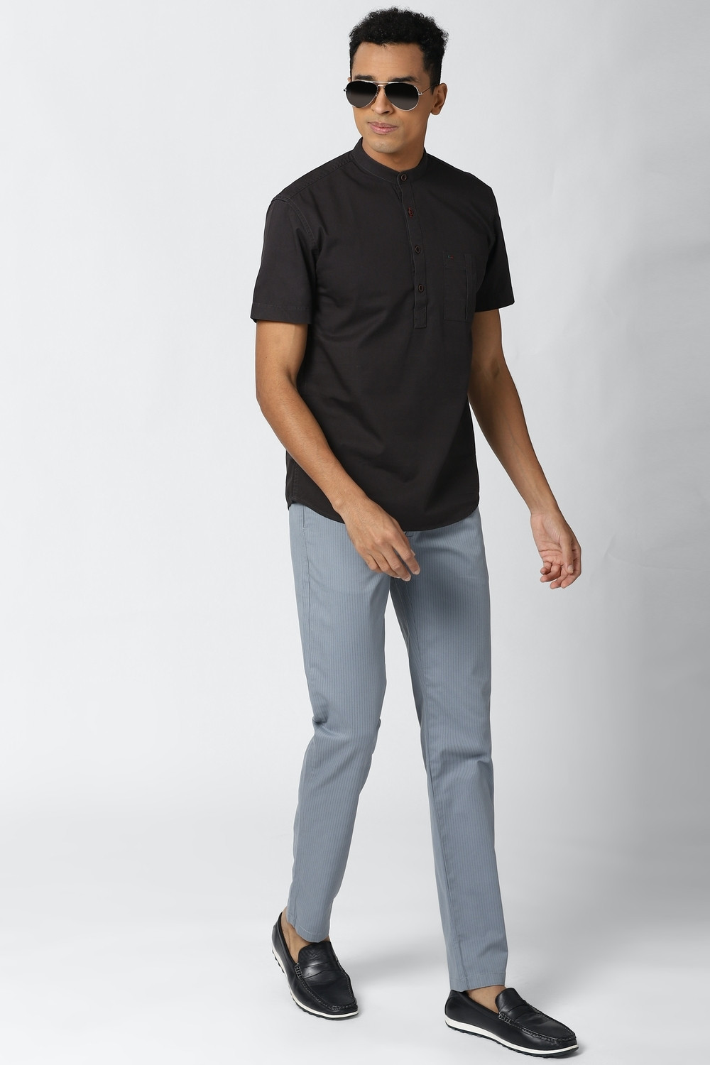 Image of PETER ENGLAND Men Self Design Casual Black Shirt