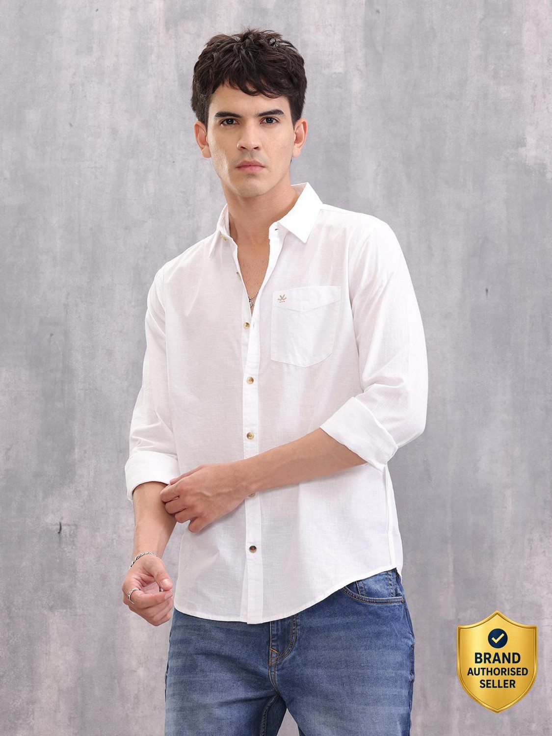Image of WROGN Men Solid Casual White Shirt