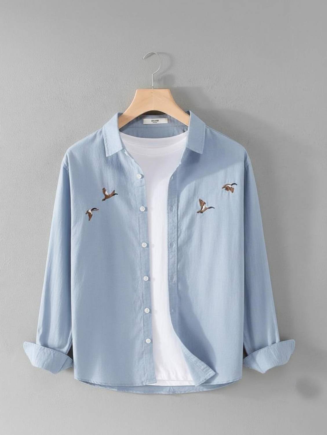 DLooK Men Light Blue Embroidered Casual Shirt - Image 1